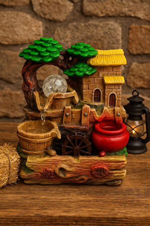 Huzur Veren Su Sesi Feng Shui Şelale Süs Fıskiye LED Işıklı Masaüstü Dekoratif Ev Ofis Aksesuarı  F