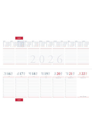 2026 504-GLK GLOBE Spiralli - Deri Sert Kapak 14X33 Haftalık Beyaz Masa Takvimi