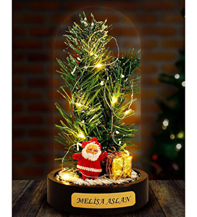 İsime Kişiye Özel Yeni Yıl Ruhunu Yansıtan Led Işıklı Fanus Yılbaşı Dekoru Noel Baba Çam Ağacı Figür