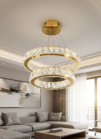 GN GEN AYDINLATMA Plaket Kristal Taş Işlemeli Gold Paslanmaz Ledli 30-40 cm 