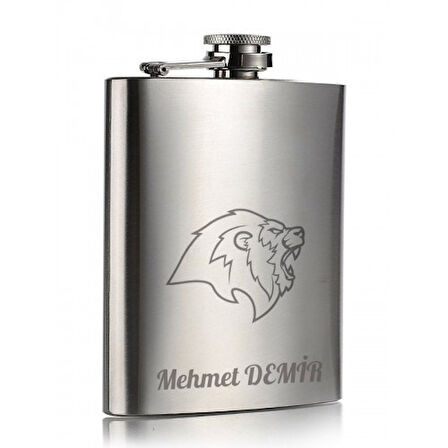 Unutulmaz Anlar İçin Sevgiliye İsime Kişiye Özel Hediye Aslan Temalı 9 Oz Çelik Cep Matara 266 ML