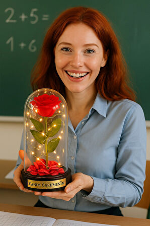 Sevgiliye Eşe Öğretmenler Gününe Anlam Katan Özel Fanusta Led Işıklı Canım Öğretmenim Hediye Biblosu