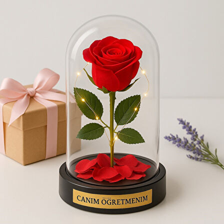 Sevgiliye Eşe Öğretmenler Gününe Anlam Katan Özel Fanusta Led Işıklı Canım Öğretmenim Hediye Biblosu