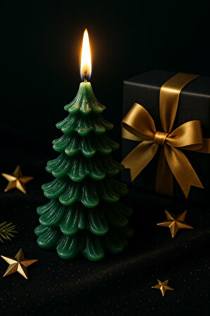Yeni Yıl  Noel Çam Ağacı Temalı Mum - Yılbaşı Sofra Süsü Dekorasyon El Yapımı Mum  13 cm