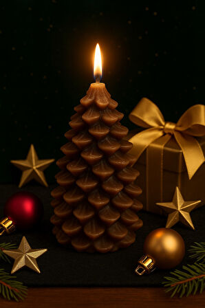 Yeni Yıl  Noel Kozalak Temalı Mum - Yılbaşı Sofra Süsü Dekorasyon El Yapımı Kozalak Mum 10 cm