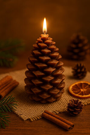 Yeni Yıl  Noel Kozalak Temalı Mum - Yılbaşı Sofra Süsü Dekorasyon El Yapımı Kozalak Mum 10 cm