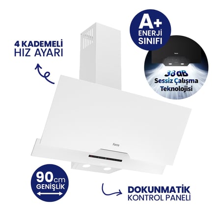 FERRE D068-SA Beyaz Ultra Sessiz Silentart 90 cm Davlumbaz