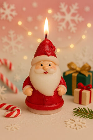 Yılbaşı Ortam Işığı Rustik Dekor Noel Baba Figürlü Mum El Yapımı Doğal Noel Baba Mum Hediye 9x6 CM