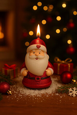 Yılbaşı Ortam Işığı Rustik Dekor Noel Baba Figürlü Mum El Yapımı Doğal Noel Baba Mum Hediye 9x6 CM