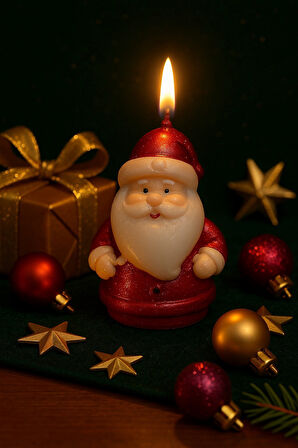 Yılbaşı Ortam Işığı Rustik Dekor Noel Baba Figürlü Mum El Yapımı Doğal Noel Baba Mum Hediye 9x6 CM