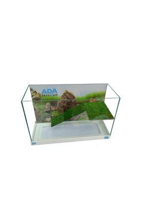 Ada Akvaryum Su Kaplumbağası Akvaryumu Bahçeli Rampalı Dinlenme  30x23x15 Cm  Arka Plan Hediyeli