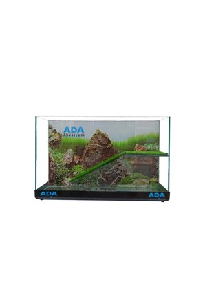Ada Akvaryum Su Kaplumbağası Akvaryumu Bahçeli Rampalı Dinlenme  30x23x15 Cm  Arka Plan Hediyeli