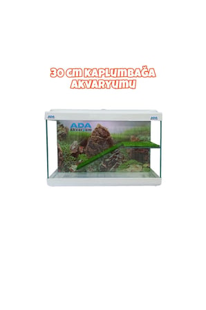 Ada Akvaryum Su Kaplumbağası Akvaryumu Bahçeli Rampalı Dinlenme  35x25x15 Cm  Arka Plan Hediyeli