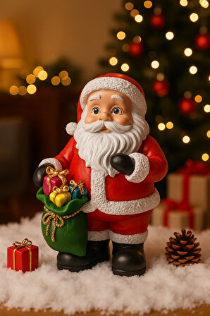 2026 Yılbaşı Noel Baba  El Boyama Polyester Biblo 25 Cm – Premium Yılbaşı Dekor Koleksiyonluk Hediye