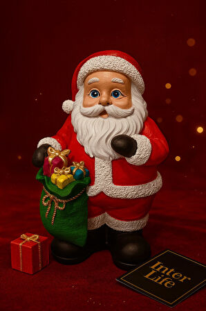 2026 Yılbaşı Noel Baba  El Boyama Polyester Biblo 25 Cm – Premium Yılbaşı Dekor Koleksiyonluk Hediye