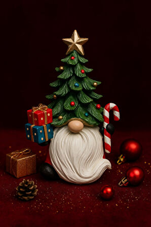 2026 Yılbaşı Noel Baba Çam Ağacı El Boyama Biblo 19 Cm – Premium Yılbaşı Dekor Koleksiyonluk Hediye