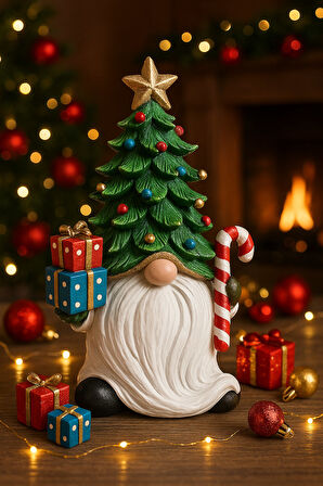 2026 Yılbaşı Noel Baba Çam Ağacı El Boyama Biblo 19 Cm – Premium Yılbaşı Dekor Koleksiyonluk Hediye