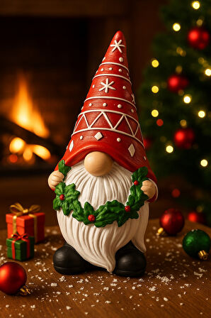 2026 Yılbaşı Noel Cücesi El Boyama Biblo 21 Cm Büyük Boy – Premium Yılbaşı Koleksiyonluk Hediye