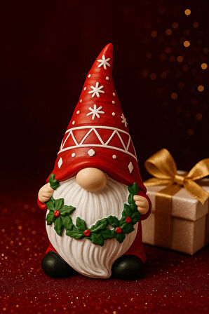 2026 Yılbaşı Noel Cücesi El Boyama Biblo 21 Cm Büyük Boy – Premium Yılbaşı Koleksiyonluk Hediye