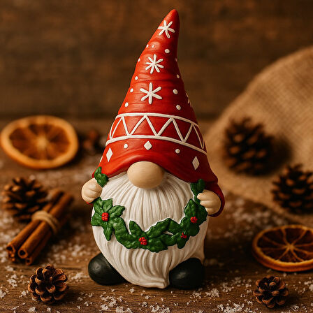 2026 Yılbaşı Noel Cücesi El Boyama Biblo 21 Cm Büyük Boy – Premium Yılbaşı Koleksiyonluk Hediye