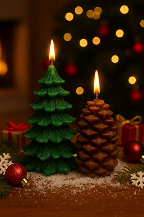 2’li Yılbaşı Temalı Masa ve Ev Dekoru Kozalak ve Çam Ağacı Temalı Doğal Mum Yılbaşı Hediye Seti