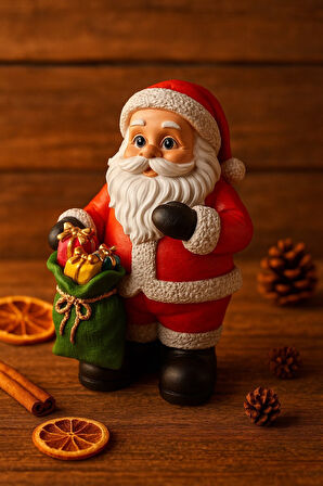 Noel Baba Figürlü Yılbaşı Christmas Şık Renkli Dekoratif El Yapımı Süs Polyester Hediye Biblo 25 Cm