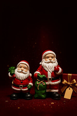Noel Baba Biblo Seti 2’li – 9 cm & 11 cm – Premium Yılbaşı Dekor Koleksiyonluk Hediye