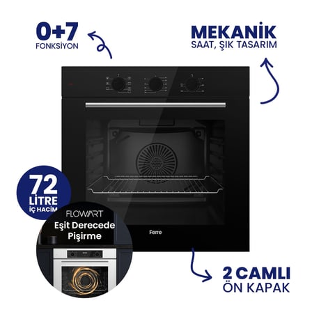 Flowart Turbolu Siyah Cam Silenart Ankastre Set ( Kaymaz Döküm Izgara ) QBL62CS - SC205 - D063SA