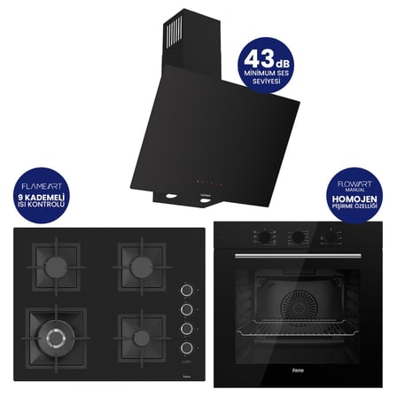Flowart Turbolu Silenart Siyah Cam Ankastre Set ( 65 CM Woklu OCAK ) QBL62CS - SC405 - D077SA