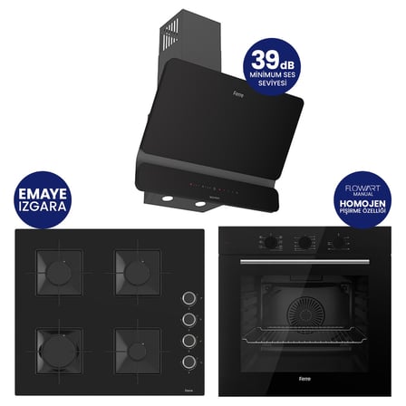 Flowart Turbolu Siyah Cam Amörtisörlü Silenart Ankastre Set QBL62CS - SS205 - D080SA
