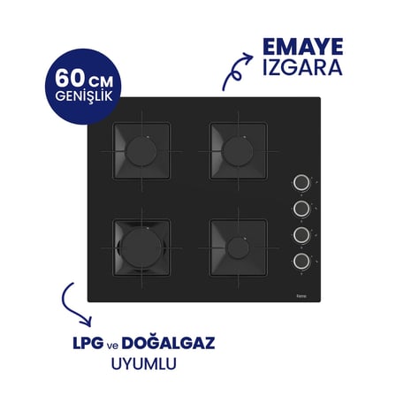Flowart Turbolu Siyah Cam Amörtisörlü Silenart Ankastre Set QBL62CS - SS205 - D080SA
