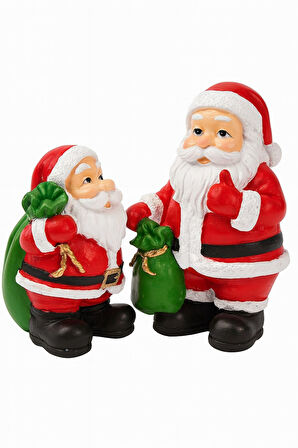 Yılbaşı Christmas 2’li Noel Baba Temalı Yılbaşı Masası İçin Dekoratif Biblo Hediye set 9 Cm & 11 Cm 
