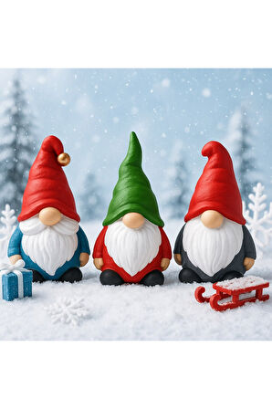 Şömine Ve Ağaç Yanına Yeni Yıl 3 lü Noel Cüce Süsleri El Yapımı Özel Tasarım Şık Biblo Hediye 13 Cm