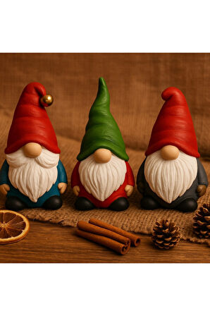 Şömine Ve Ağaç Yanına Yeni Yıl 3 lü Noel Cüce Süsleri El Yapımı Özel Tasarım Şık Biblo Hediye 13 Cm