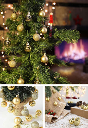 12’li Yılbaşı Çam Ağacı Süsü Seti – 4 cm Parlak & Simli Karışık Top Süsler Noel Çam Ağacı Süsü