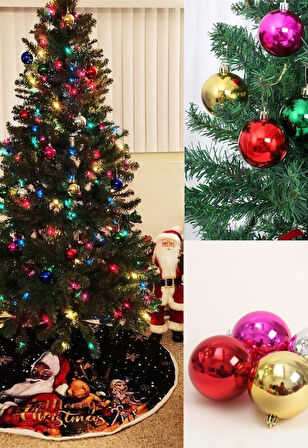 6’lI Yılbaşı Çam Ağacı Süsü Renkli – 4 cm Parlak Karışık Renk Top Süsler Noel Çam Ağacı Süsü