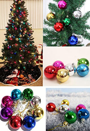 12’lİ Yılbaşı Çam Ağacı Süsü Renkli – 3 cm Parlak Karışık Renk Top Süsler Noel Çam Ağacı Süsü