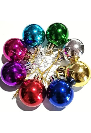 12’lİ Yılbaşı Çam Ağacı Süsü Renkli – 3 cm Parlak Karışık Renk Top Süsler Noel Çam Ağacı Süsü