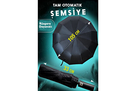 Tam Otomatik Şemsiye Rüzgara Dirençli Emniyetli Geniş ve Dayanıklı Tasarım 12 Telli Otomatik Şemsiye