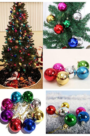 Renkli Parlak Şık 6’lı Yılbaşı Çam Ağacı Topları Süsleri 4 cm Noel Çam Ağacı Süsü Ev ve Ofis Dekoru 