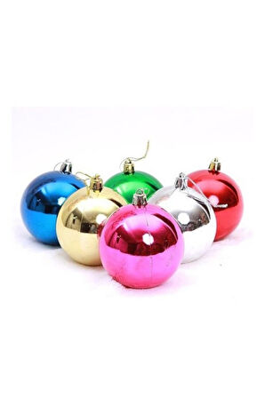 Renkli Parlak Şık 6’lı Yılbaşı Çam Ağacı Topları Süsleri 4 cm Noel Çam Ağacı Süsü Ev ve Ofis Dekoru 