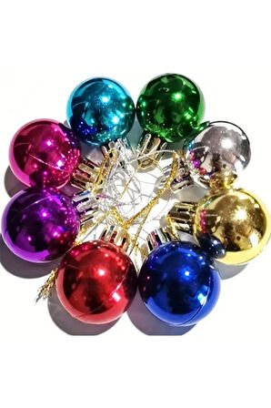 12’li Yılbaşı Çam Ağacı Topları Süsleri Renkli Parlak Şık 3 cm Noel Çam Ağacı Süsü Ev ve Ofis Dekoru
