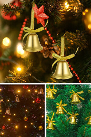 12’li Sarı Kurdeleli Çan Zili Noel Çam Ağacı Süsü Şık Yılbaşı Çam Ağacı Süsleri 3 Cm Ev Ofis Dekoru