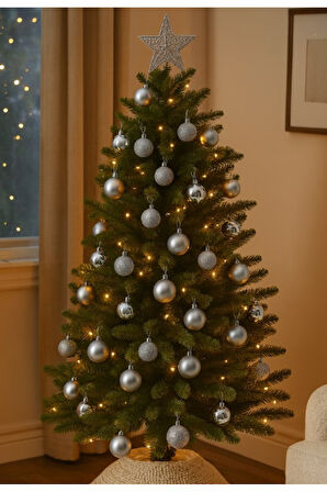 Noel Çam Ağacı Süsü 12’li Parlak Simli Gümüş Top Süsler Yılbaşı Çam Ağacı Süsleri 4 Cm Ev Ofis Dekor