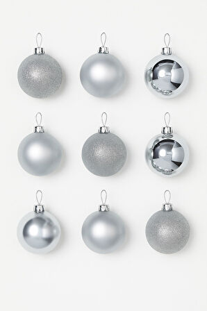 Noel Çam Ağacı Süsü 12’li Parlak Simli Gümüş Top Süsler Yılbaşı Çam Ağacı Süsleri 4 Cm Ev Ofis Dekor