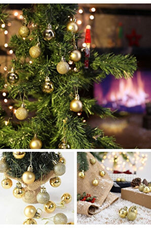 12’li Parlak Simli Altın Renkli Top Süsler Noel Çam Ağacı Süsü YeniYıl Yılbaşı Çam Ağacı Süsleri 4Cm