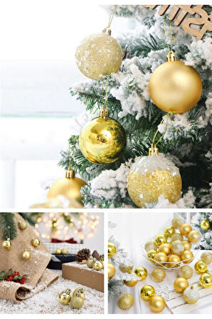12’li Parlak Simli Altın Renkli Top Süsler Noel Çam Ağacı Süsü YeniYıl Yılbaşı Çam Ağacı Süsleri 4Cm