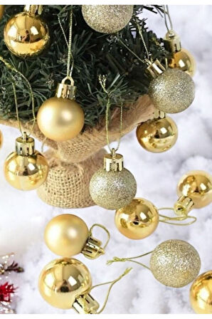 Noel Çam Ağacı Süsü 12’li Parlak Simli Altın Renkli Top Süsler YeniYıl Yılbaşı Çam Ağacı Süsleri 4Cm