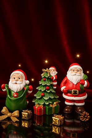 3’lü Noel Baba ve Çam Ağacı Dekor Seti – Premium Yeni Yıl Süsleri  Yılbaşı Dekoru 10 cm