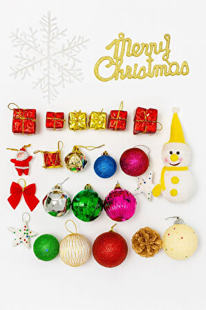 Yılbaşı Yeni Yıl Çam Ağaç Süsü 25 Parça Merry Christmas Yazılı Noel Dekoru Renkli Çam Ağacı Süsleri
